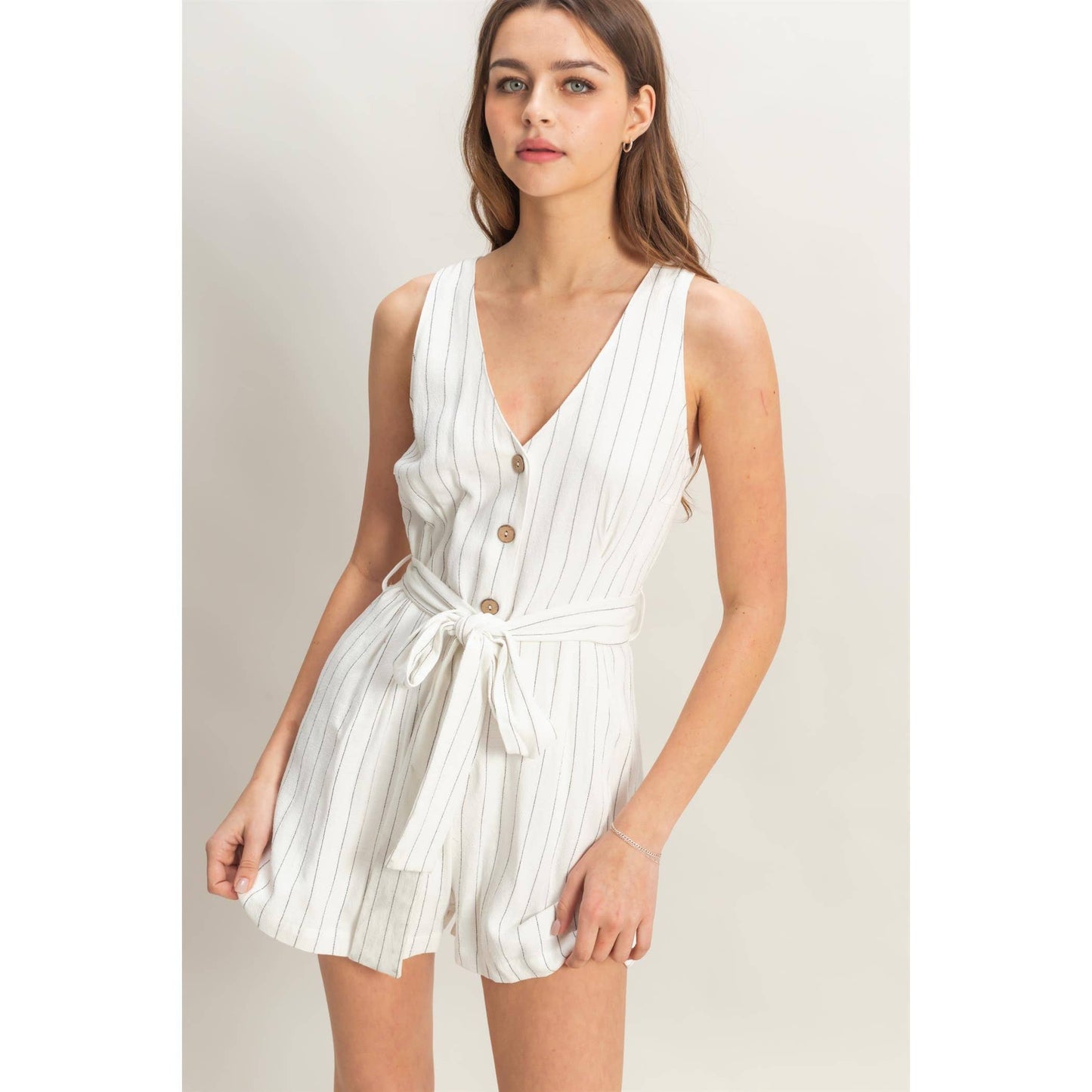 HYFVE - HF25C870-Striped Rayon Linen Belted Romper