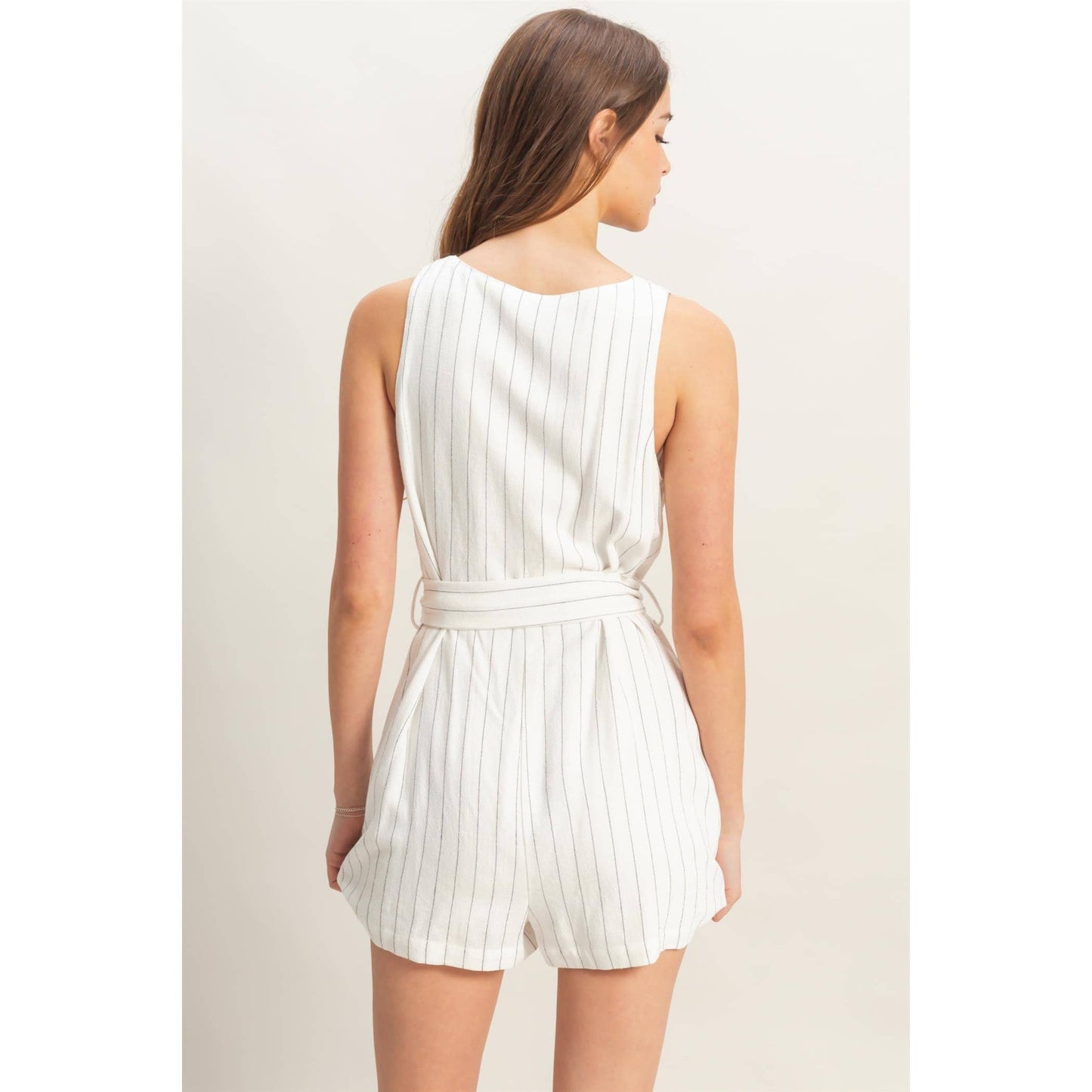 HYFVE - HF25C870-Striped Rayon Linen Belted Romper