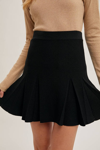 Bluivy - Ribbed Knit Pleasted Mini Skirt - Black