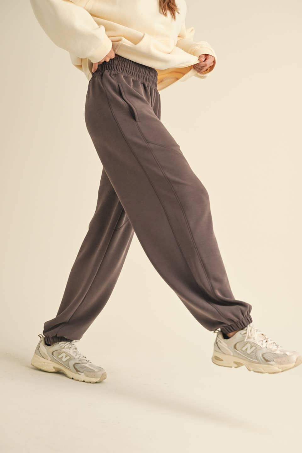 KIMBERLY C - Super Soft Air Scuba Low Rise Jogger Pants - Taupe