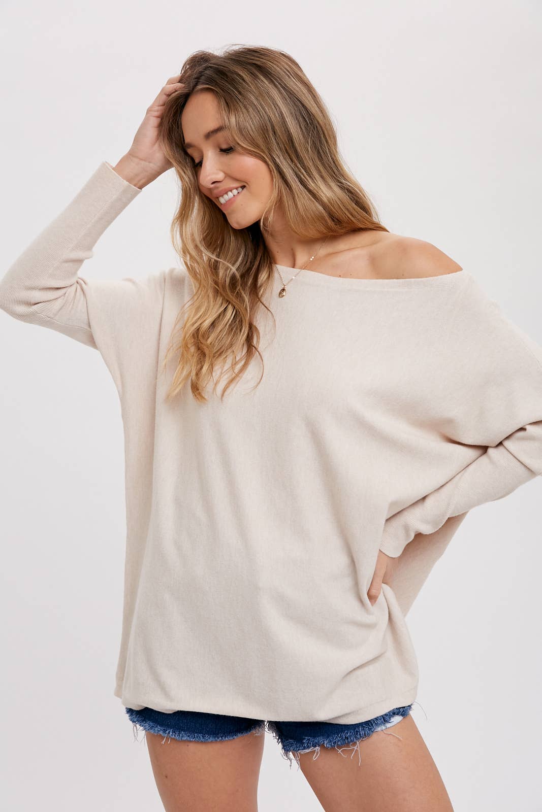 Bluivy - Flowy Boatneck Dolman Tunic - White