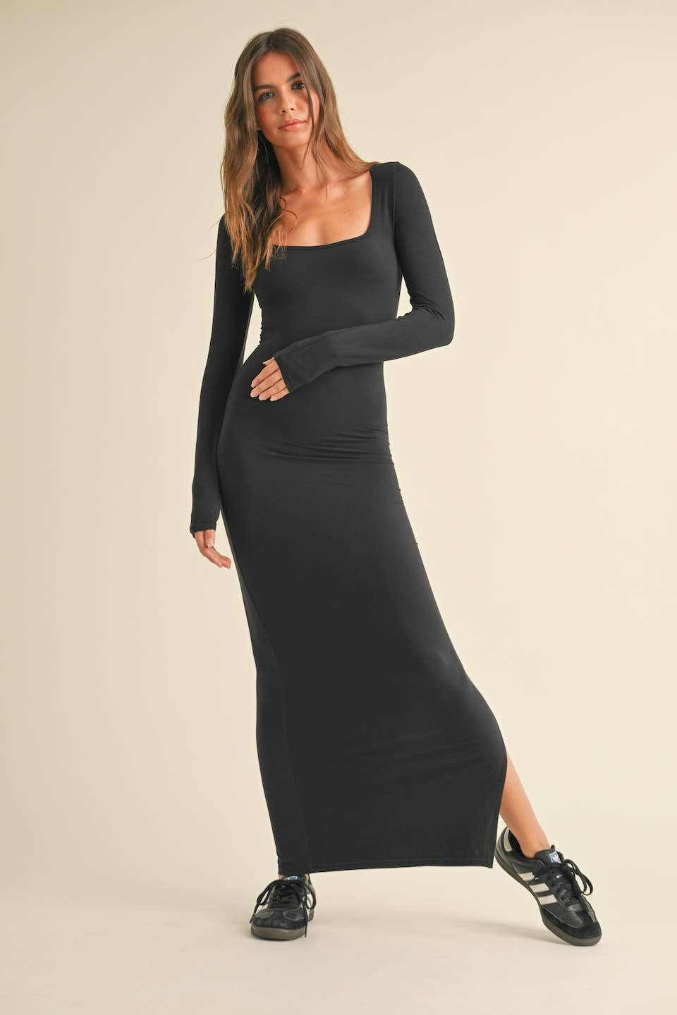 KIMBERLY C - Soft Knit Jersey Maxi Dress - Black