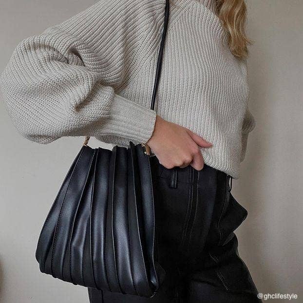 Melie Bianco - Carrie Black Pleated Vegan Shoulder Bag