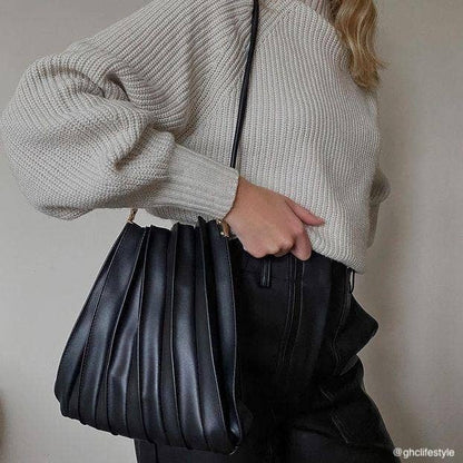 Melie Bianco - Carrie Black Pleated Vegan Shoulder Bag