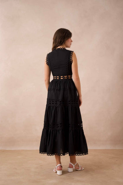 Choklate Paris - Ellie Openwork Cotton Long Dress - Black