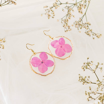 Grit and Grace Studio - Pressed Flower Earrings - Pink Hydrangea