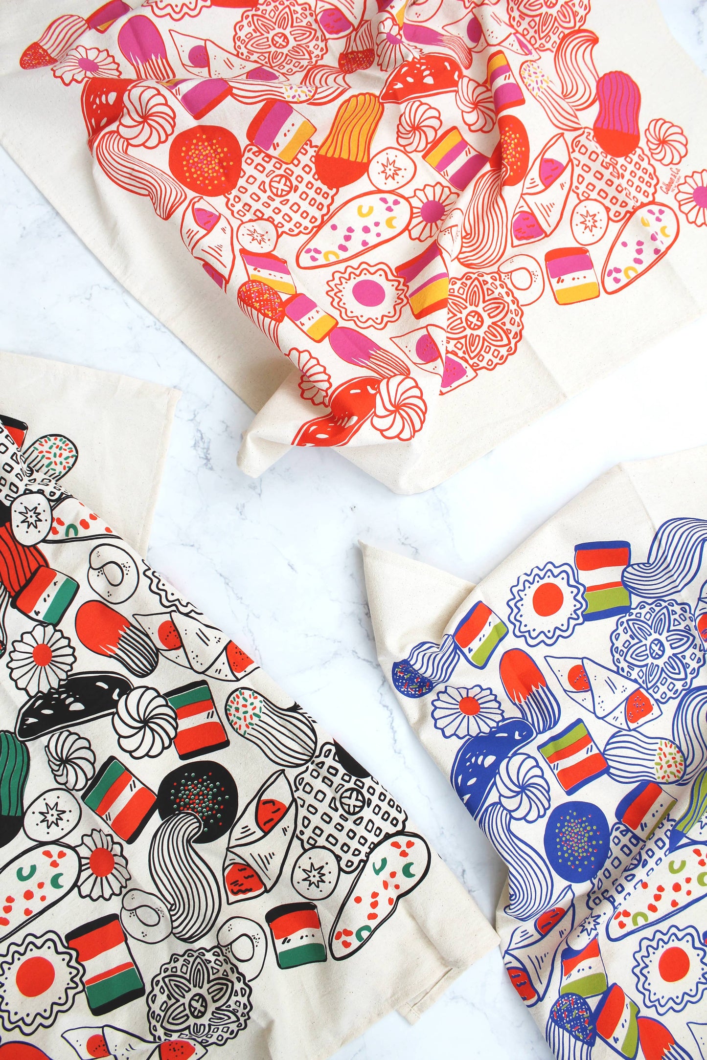 Calhoun & Co. - Italian Holiday Cookies Screen Printed Tea Towel 