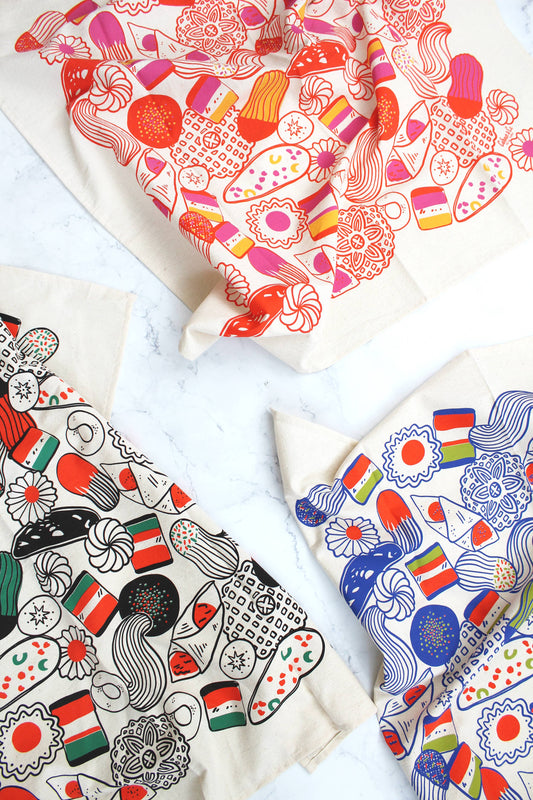 Calhoun & Co. - Italian Holiday Cookies Screen Printed Tea Towel 
