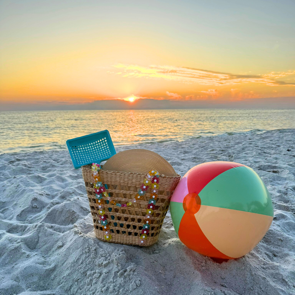 By Jenna Lee - Colorful Beaded Straw Beach Basket Tote