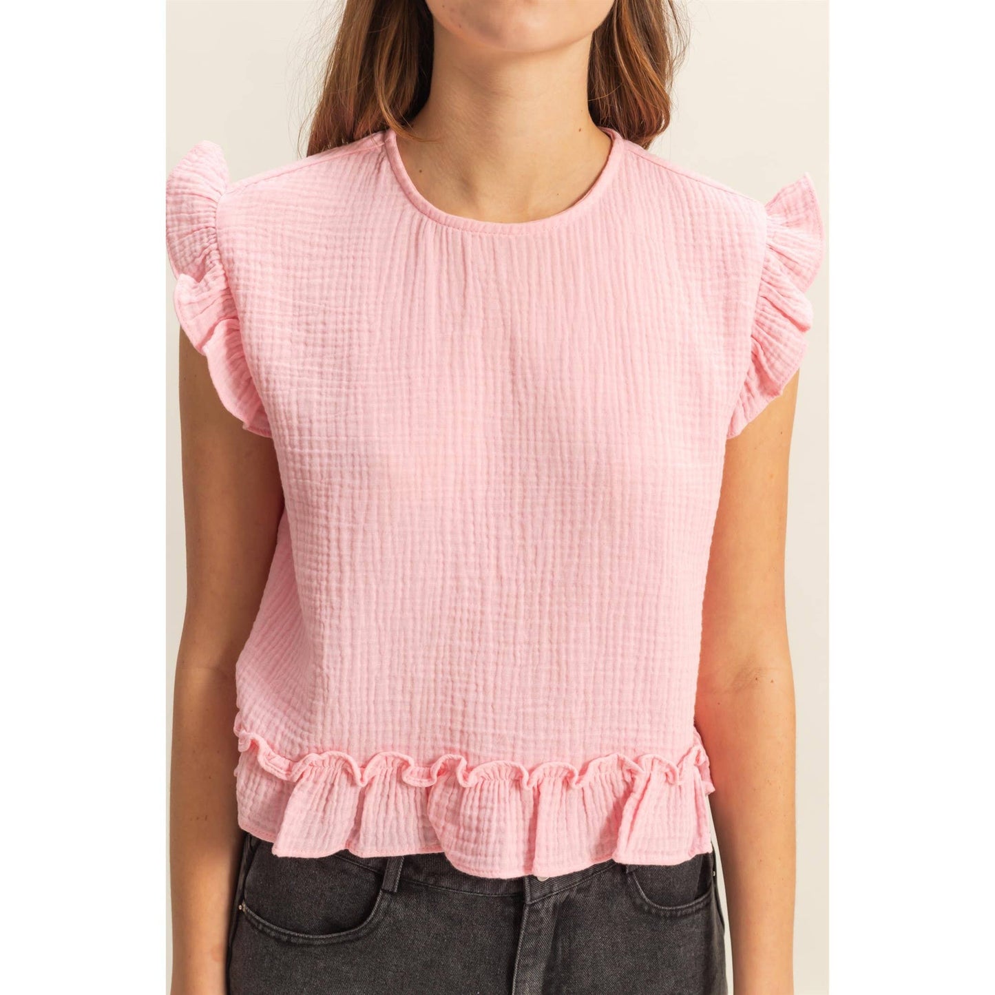 HYFVE - HF25A845-Double Gauze Ruffle Detail Sleeveless Top