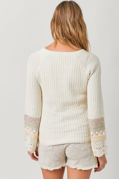 Mystree - Mixed Sleeve Henley Sweater