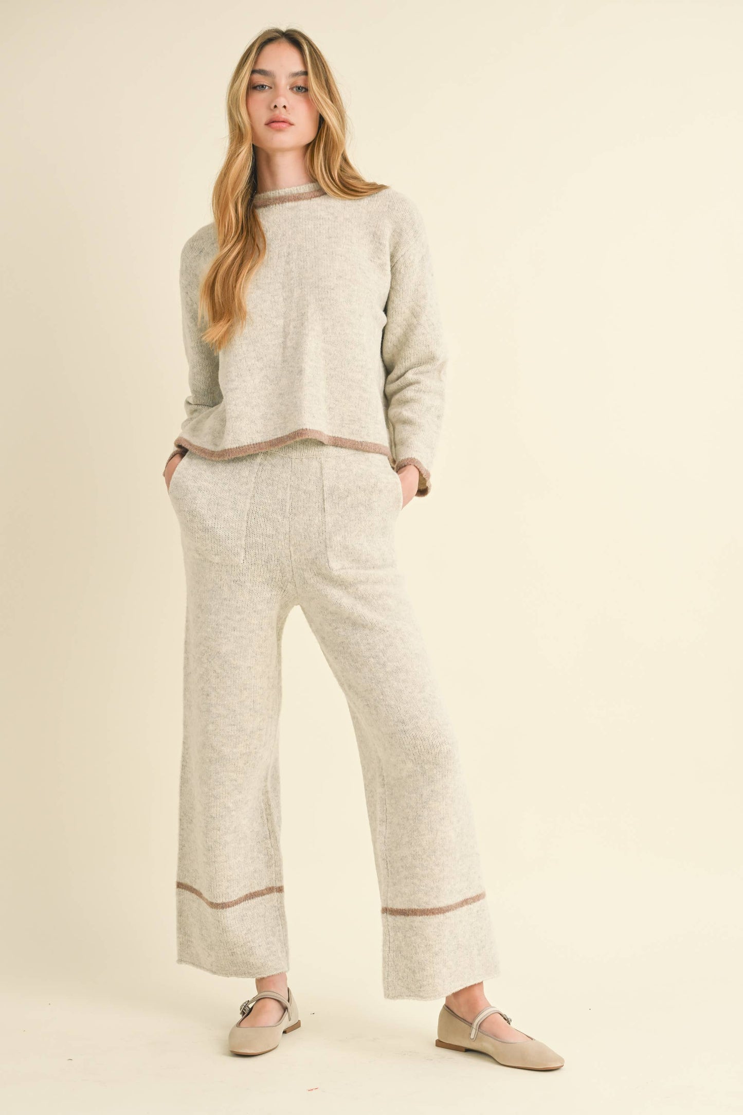 Miou Muse - Color Contrast Detail Knitted Pants