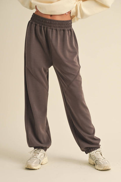 KIMBERLY C - Super Soft Air Scuba Low Rise Jogger Pants - Taupe