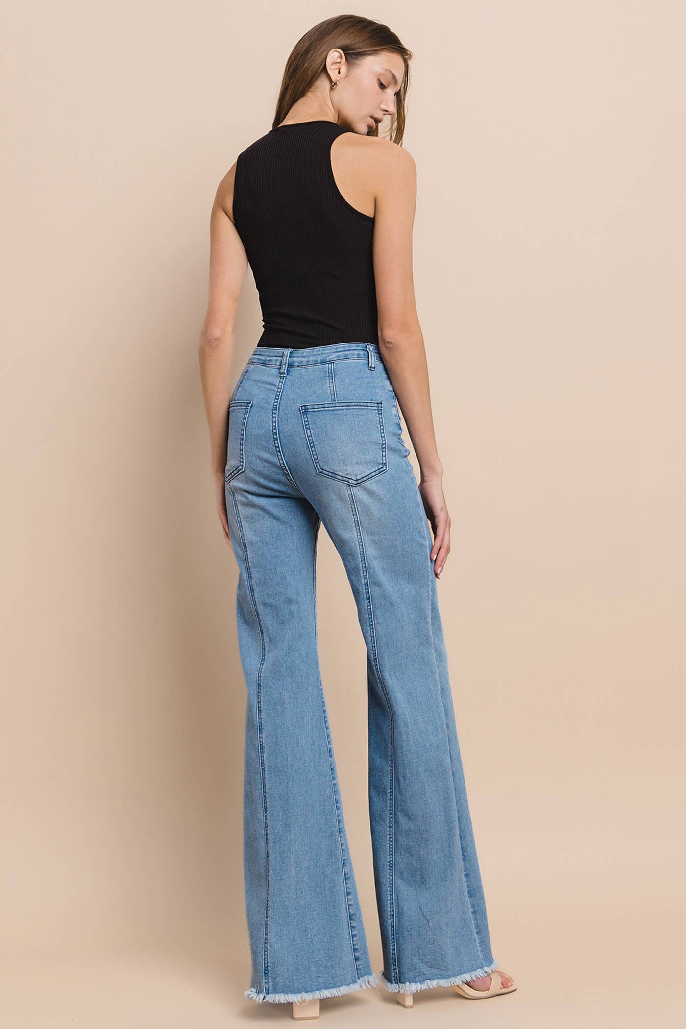 WISTERIA LANE - Wide Leg Palazzo Fit Jeans - Mid Denim