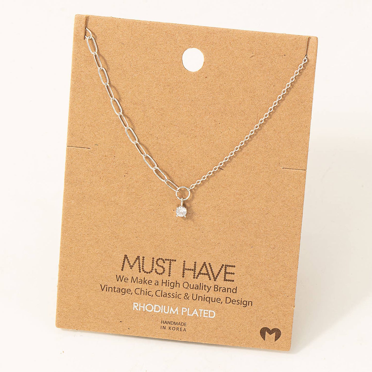 Fame Accessories - Chain Link Rhinestone Stud Charm Necklace