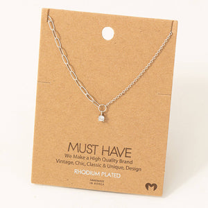 Fame Accessories - Chain Link Rhinestone Stud Charm Necklace