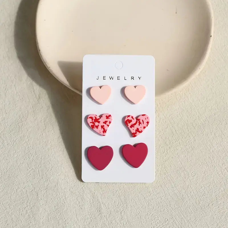 Kate Tuesday Jewelry - Triple Pink Abstract Valentines Day Triple Earring Sets