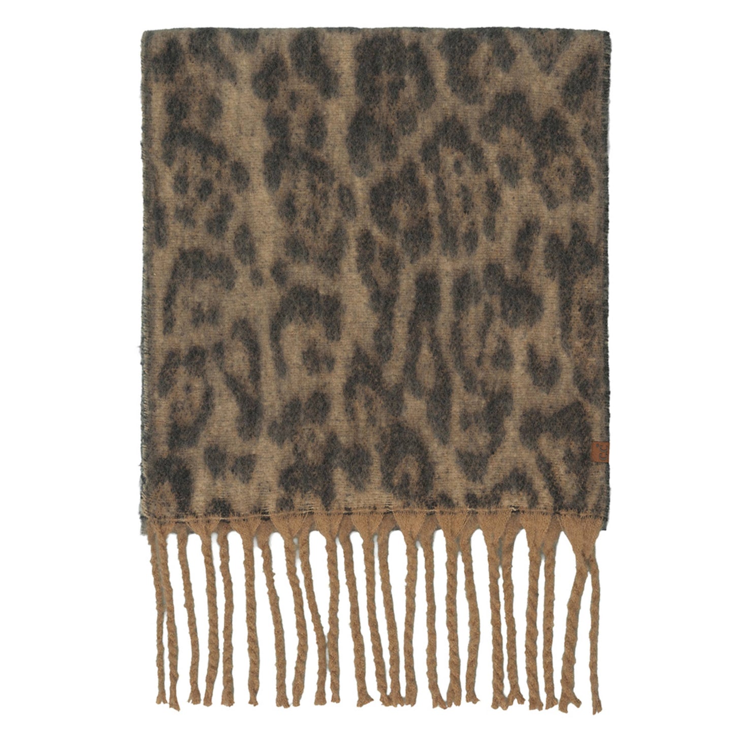 Hana - C.C Woven Leopard Pattern Print with Fringe Scarf