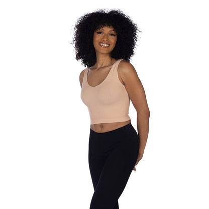 Skinnytees - Soft Ribbed V Neck Crop Top: Plus / Blossom