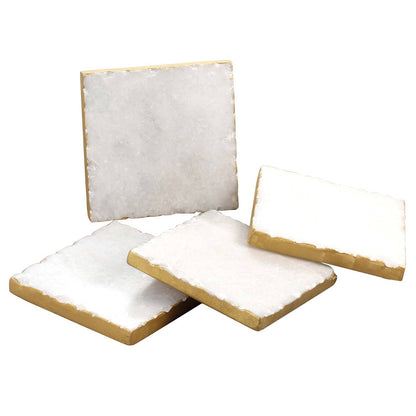 CounterArt and Highland Home - Thirstystone Natural White Marble Coasters with Gold Edges