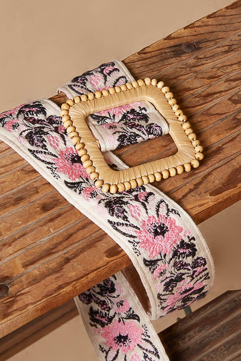 Pol Clothing - Belt - Square Buckle - Pink Floral