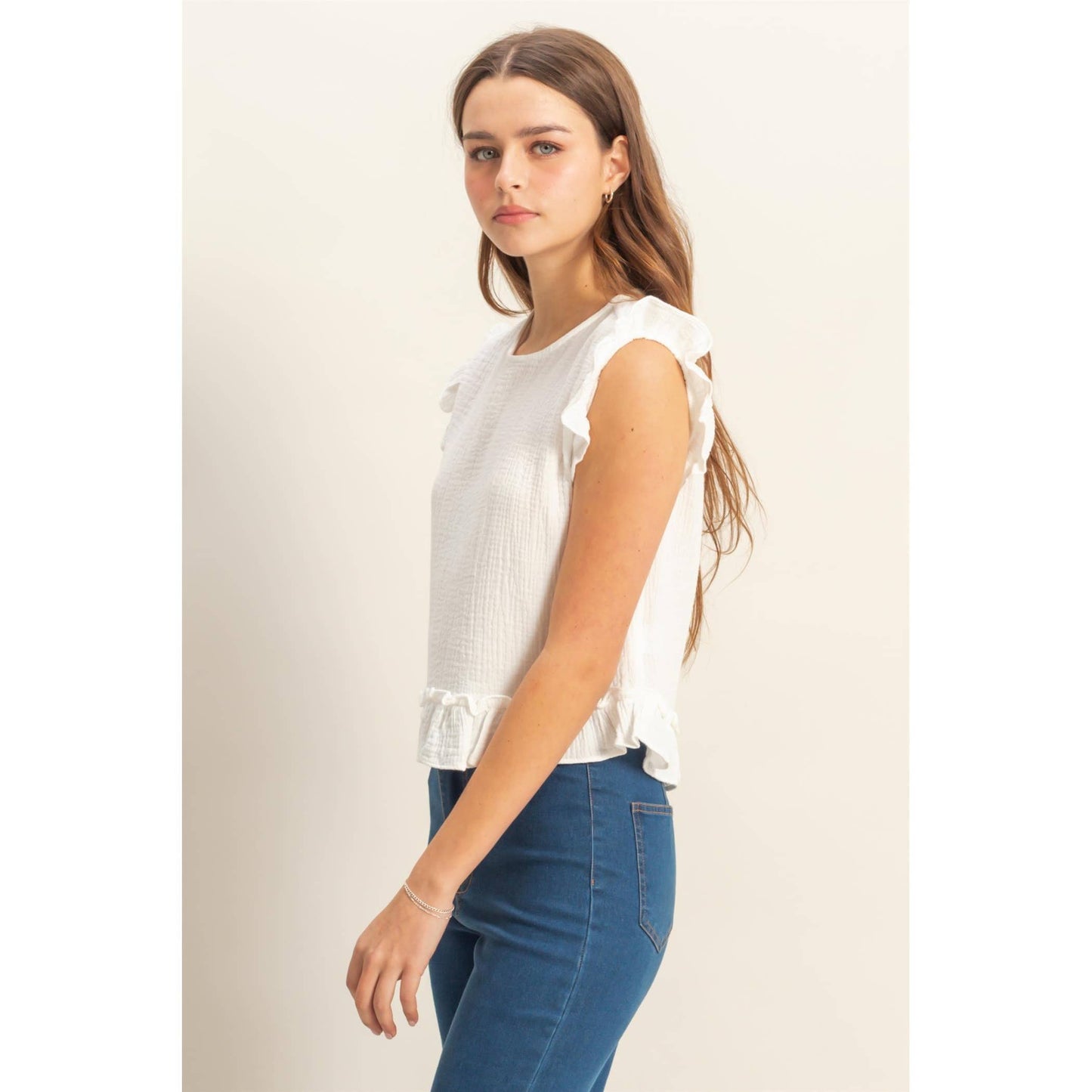 HYFVE - HF25A845-Double Gauze Ruffle Detail Sleeveless Top