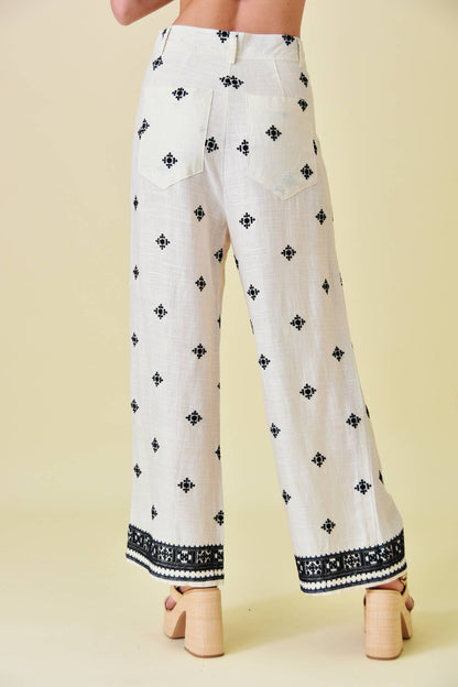 Fore Collection - Boho Chic Straight Leg Embroidered Pants