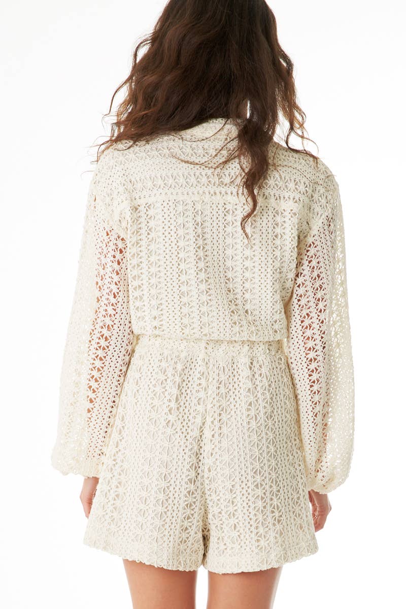 En Crème - Crochet Long Sleeve Romper