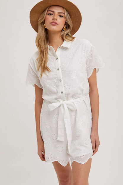 Bluivy - Eyelet Belted Waist Romper