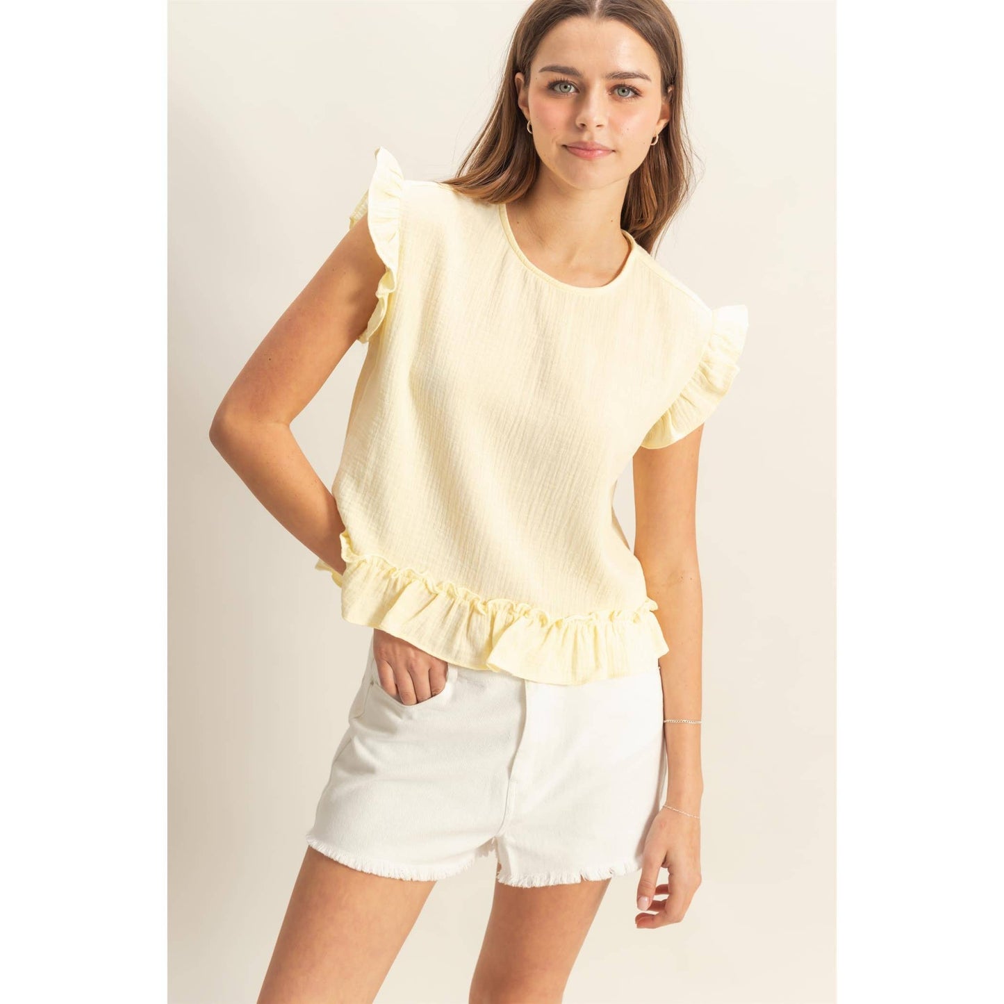 HYFVE - HF25A845-Double Gauze Ruffle Detail Sleeveless Top