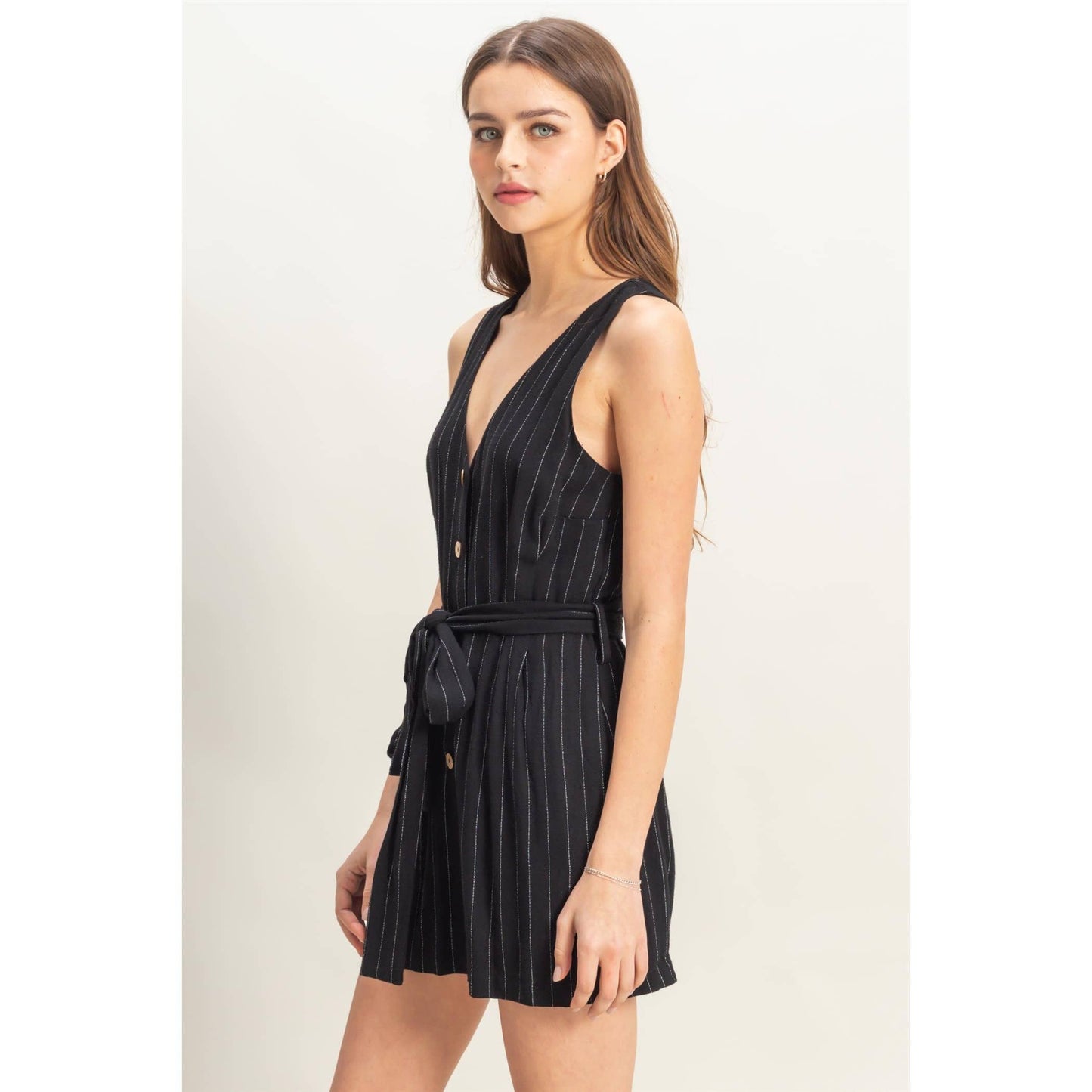 HYFVE - HF25C870-Striped Rayon Linen Belted Romper