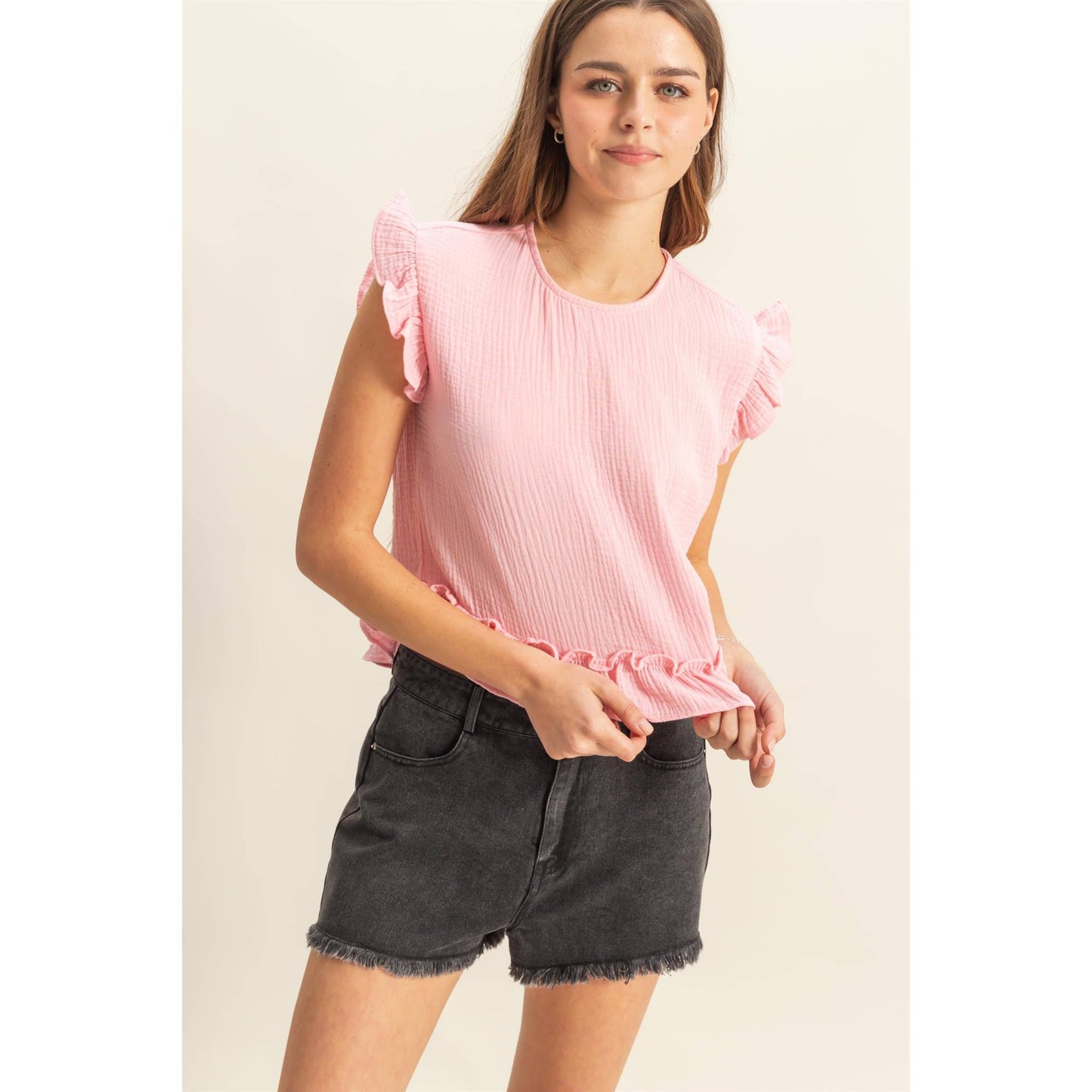 HYFVE - HF25A845-Double Gauze Ruffle Detail Sleeveless Top