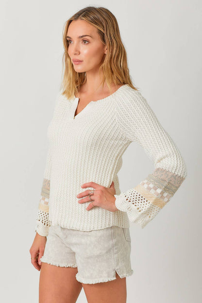 Mystree - Mixed Sleeve Henley Sweater