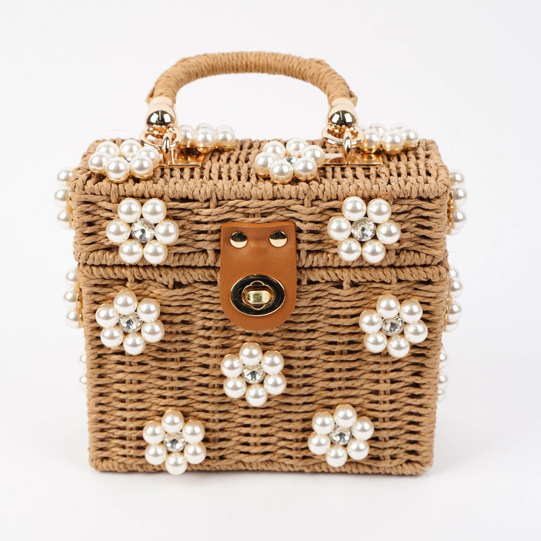 By Jenna Lee - Wicker Bucket Daisy Flower Purse - Large