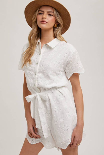 Bluivy - Eyelet Belted Waist Romper