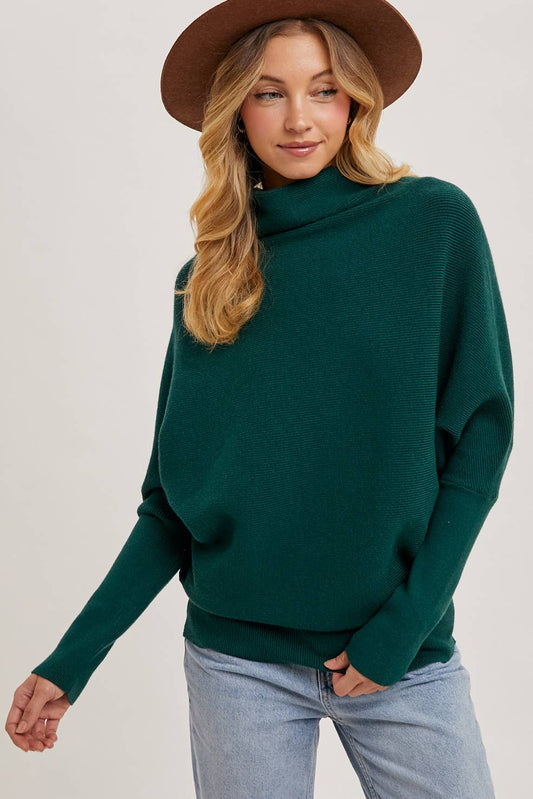 Bluivy - Slouch Neck Dolman Pullover - Hunter Green