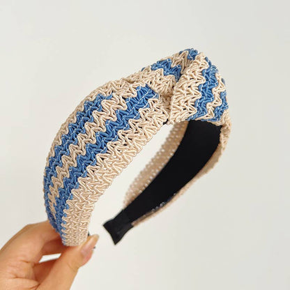 Adorro - Two Tone Woven Straw Wide Knot Headband