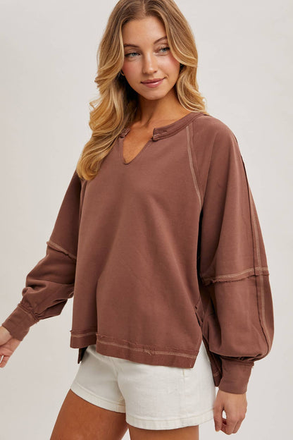 Bluivy - Terry Dolman Oversized Stitch Knit Top - Coco