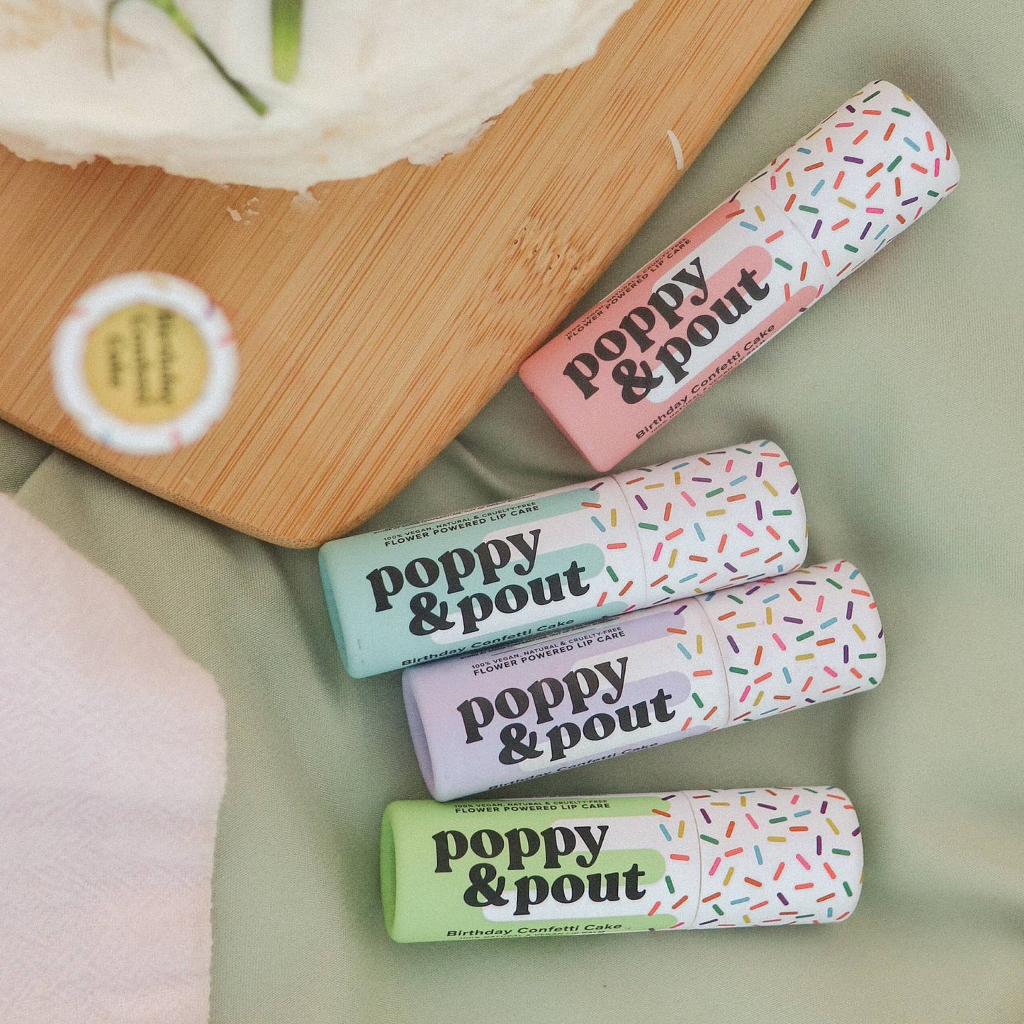 Poppy & Pout - Lip Balm, Birthday Confetti Cake, Pink