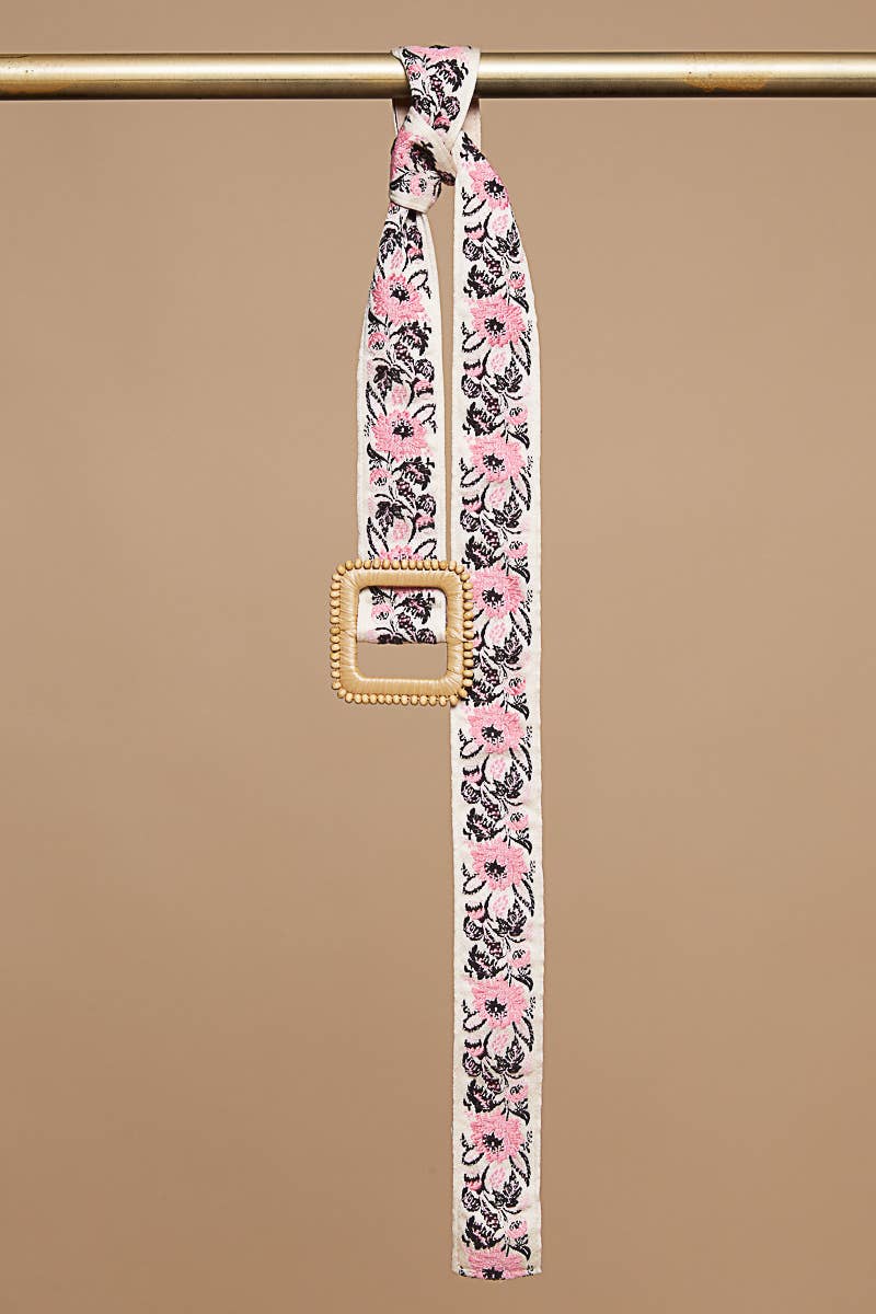 Pol Clothing - Belt - Square Buckle - Pink Floral