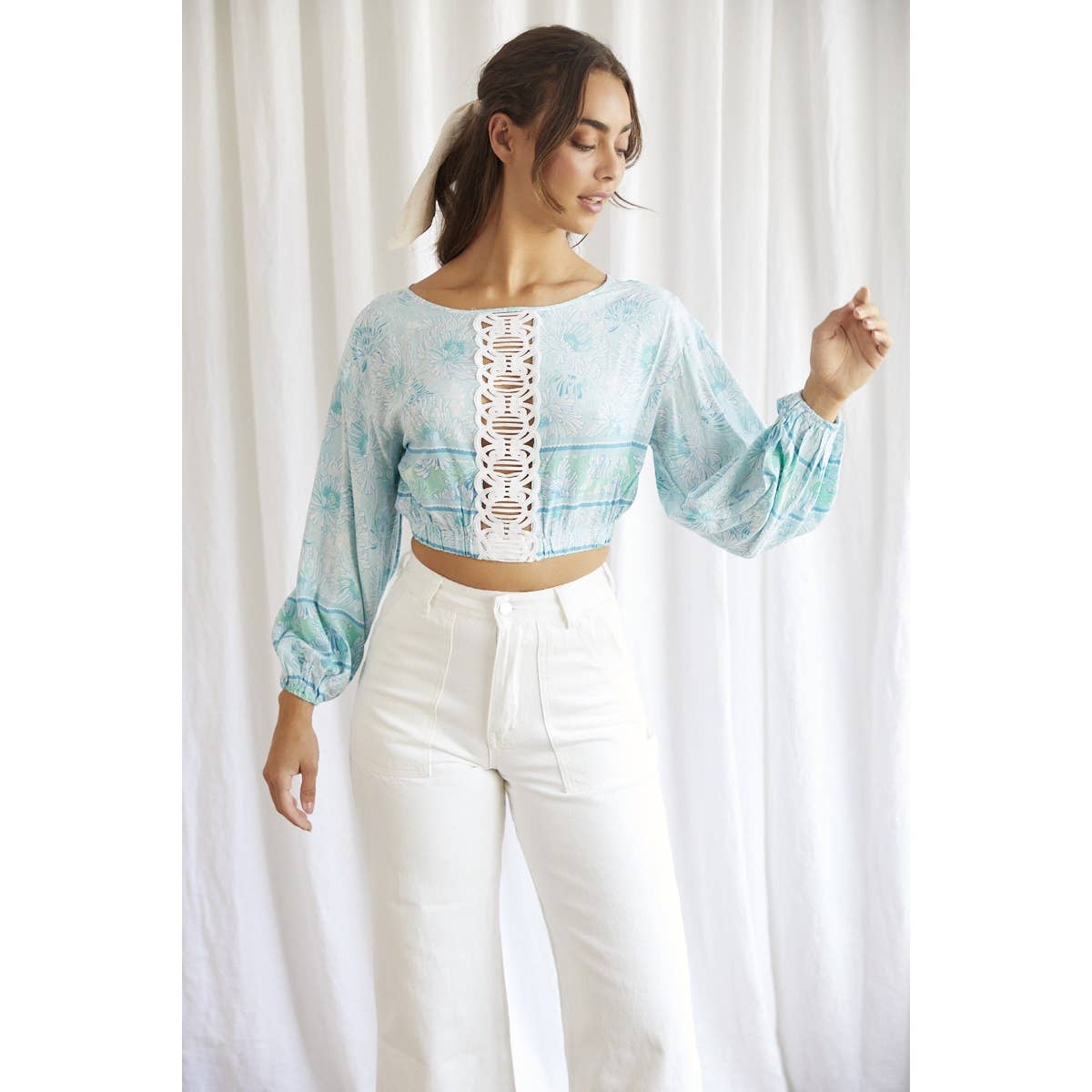 Saints & Secrets - Floral Print Balloon Sleeve Crop Top