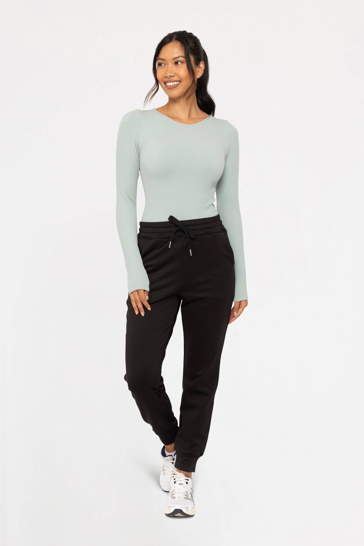 Mono B - Seamless Ribbed Long Sleeve Top - Vintage Blue