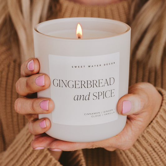 Sweet Water Decor - Gingerbread and Spice Soy Candle, Matte Jar - 15 oz