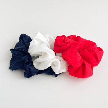 Adorro - USA Red, White, Blue Satin Scrunchies (Set of 3)