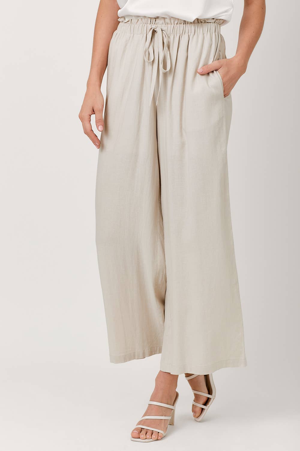 Mystree - Linen Wide Leg Pants - Stone