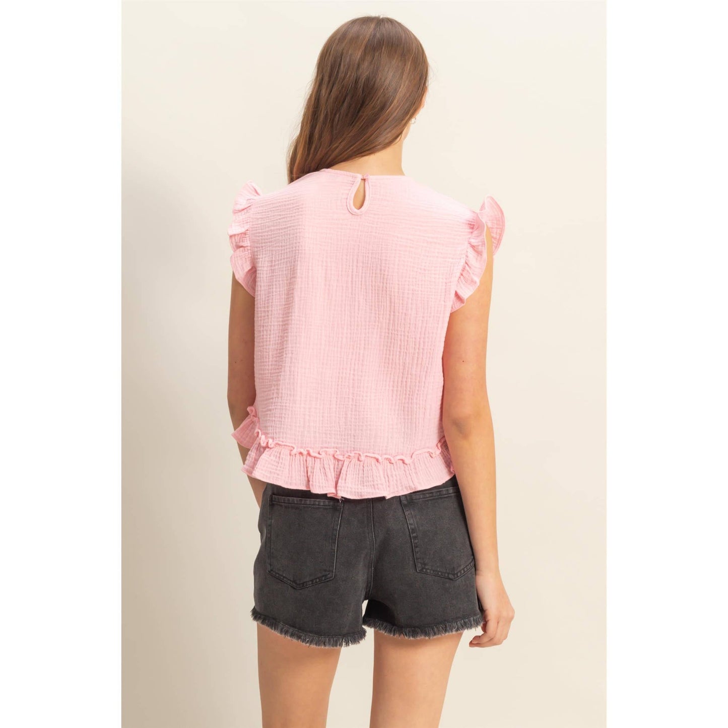 HYFVE - HF25A845-Double Gauze Ruffle Detail Sleeveless Top