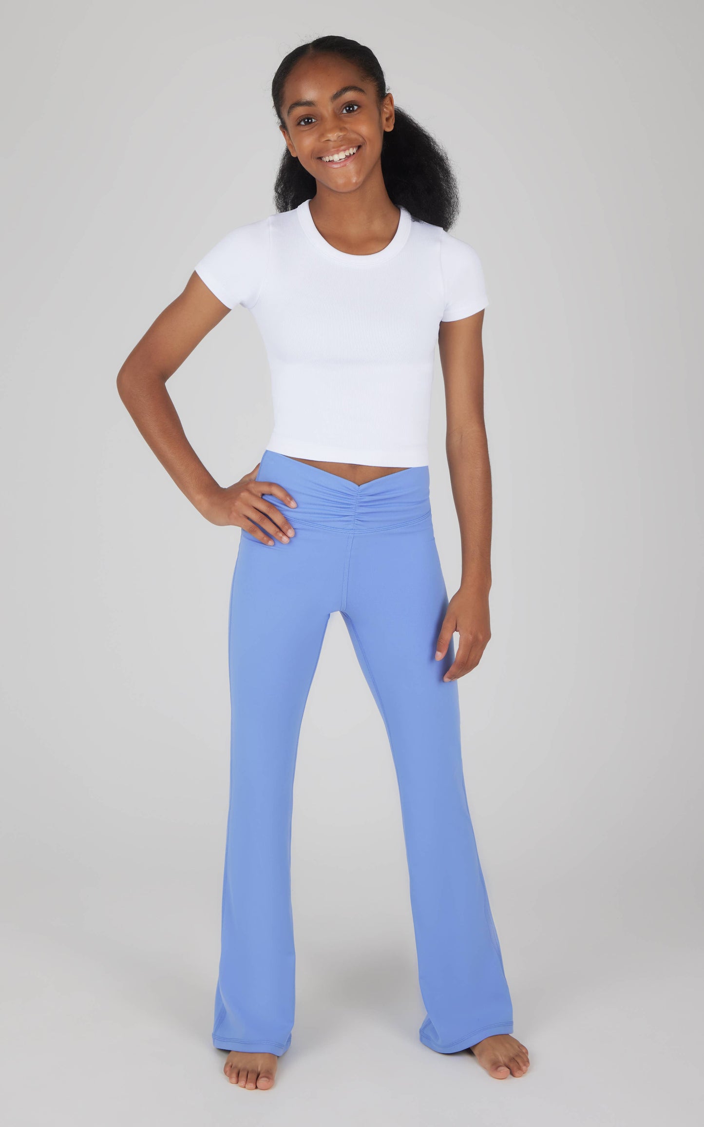 90 Degree by Reflex - Girls Lux Everyday Waist Band Ruching Flared Pant: GRANADA SKY