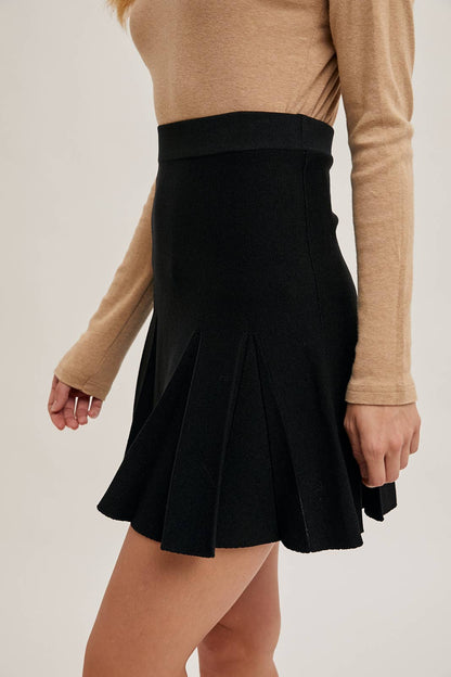 Bluivy - Ribbed Knit Pleasted Mini Skirt - Black