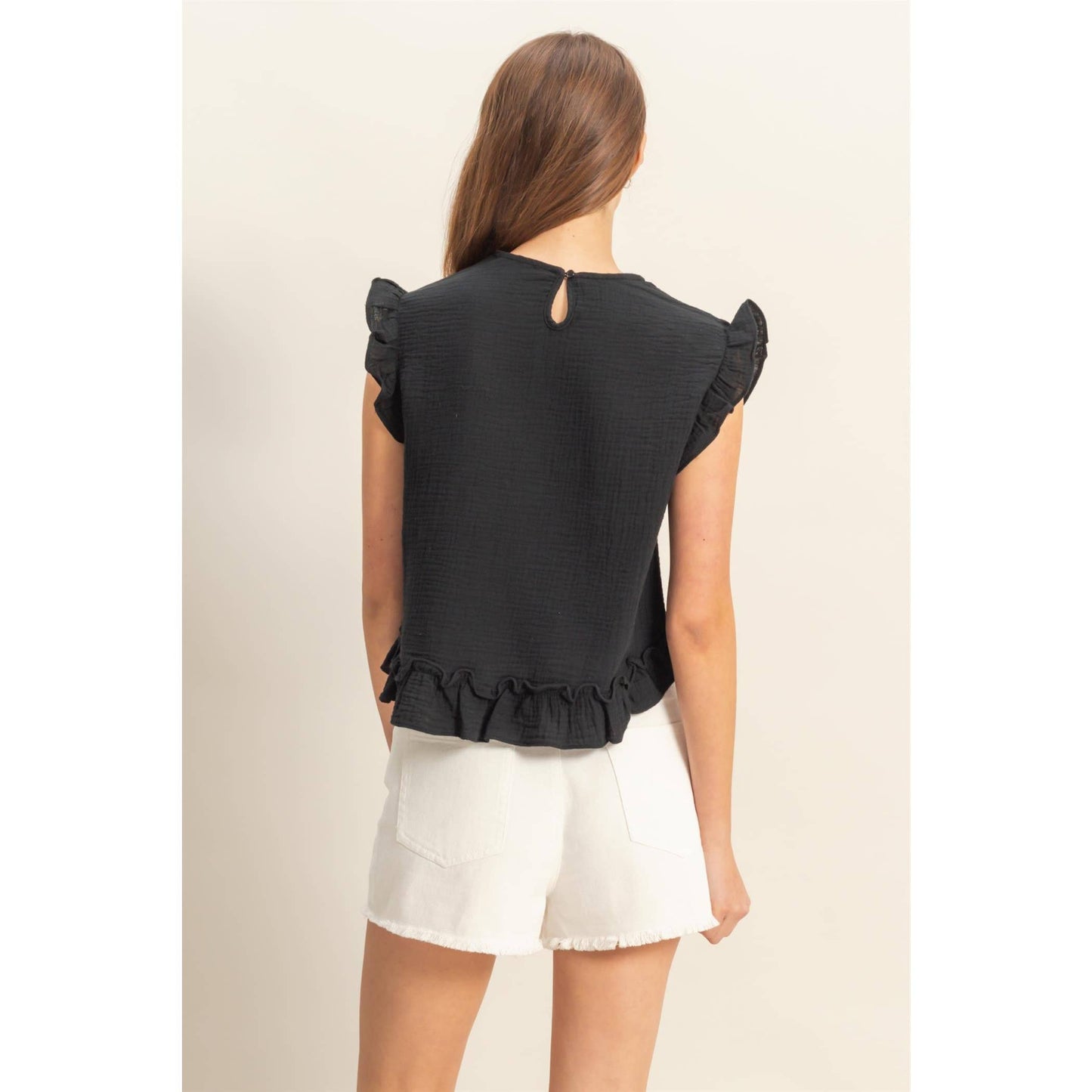 HYFVE - HF25A845-Double Gauze Ruffle Detail Sleeveless Top
