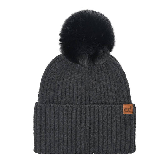 C.C Beanie - Cable Cuff Pom C.C Beanie - Black